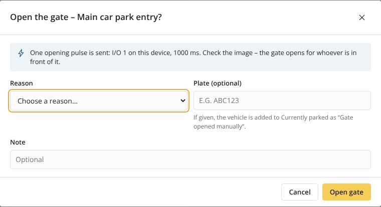 Open the gate dialog