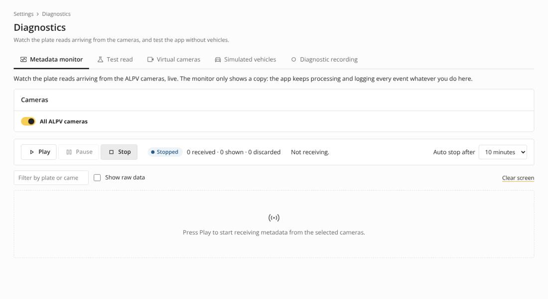 Diagnostics – Metadata monitor